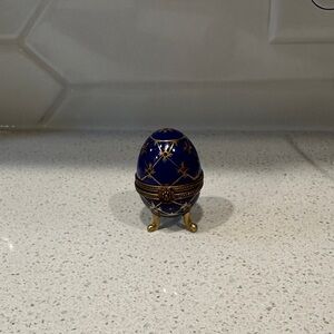 Limoges Decorative Blue and Gold Egg small